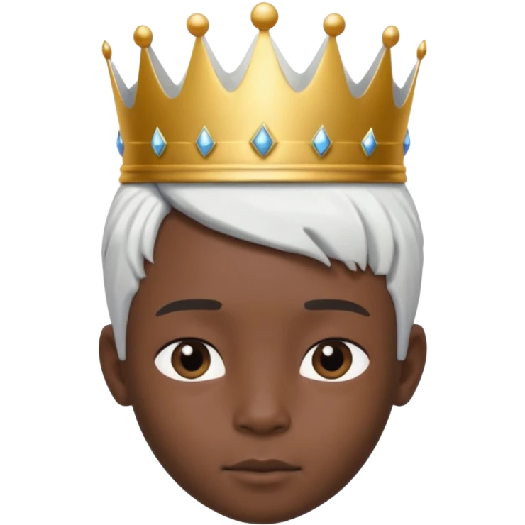 Royal black Kid boy with crown head 3d style only face half rotate head white hair emoji