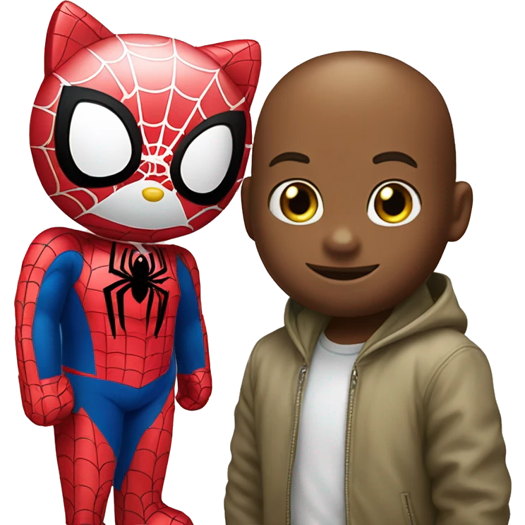 hello kitty standing next to spider-man  emoji
