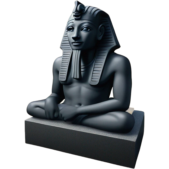 Osiris obsidian statue on granite 30 ton brick, massive size, sunlight behind, sunset colors, reflections on black stone polished clean perfect, photography angles emoji