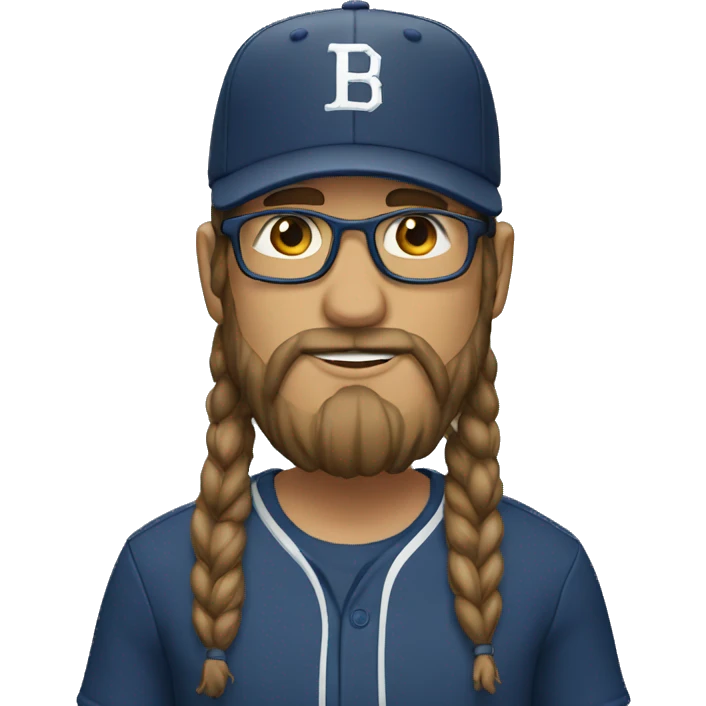 man with baseball cap, long hair, glasses and beard emoji