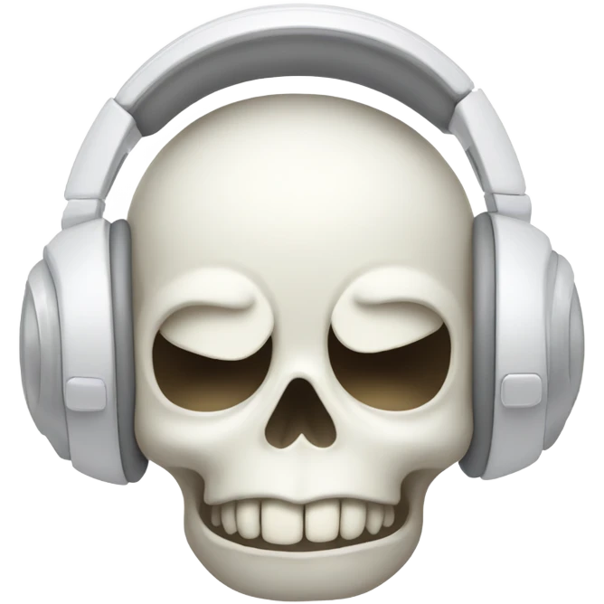 White skull with white headphones on crying of laughter emoji
