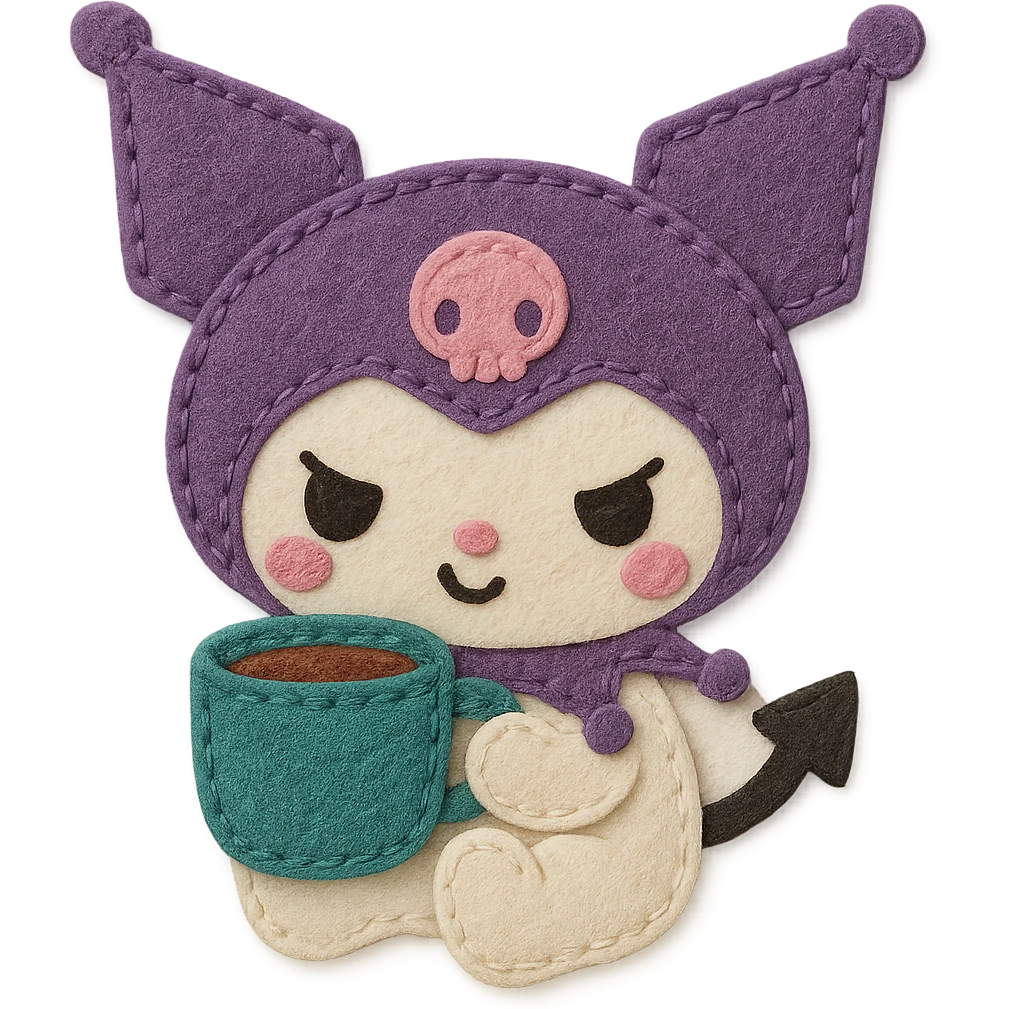Kuromi character drinking coffee emoji