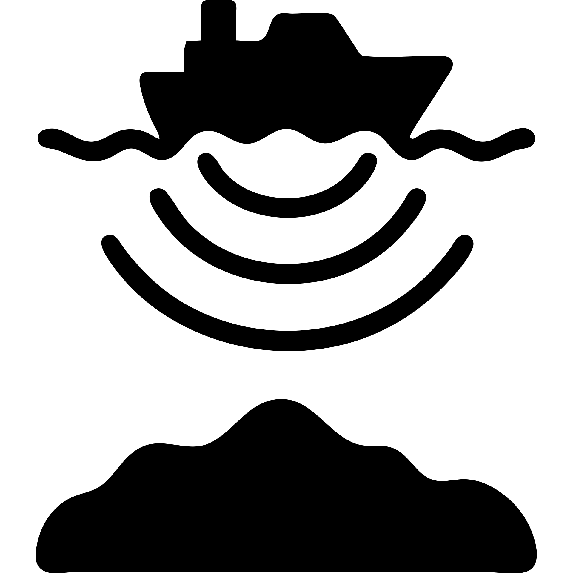 Hydroacoustic map showing radio waves from a ship on the water surface scanning down to the seabed emoji