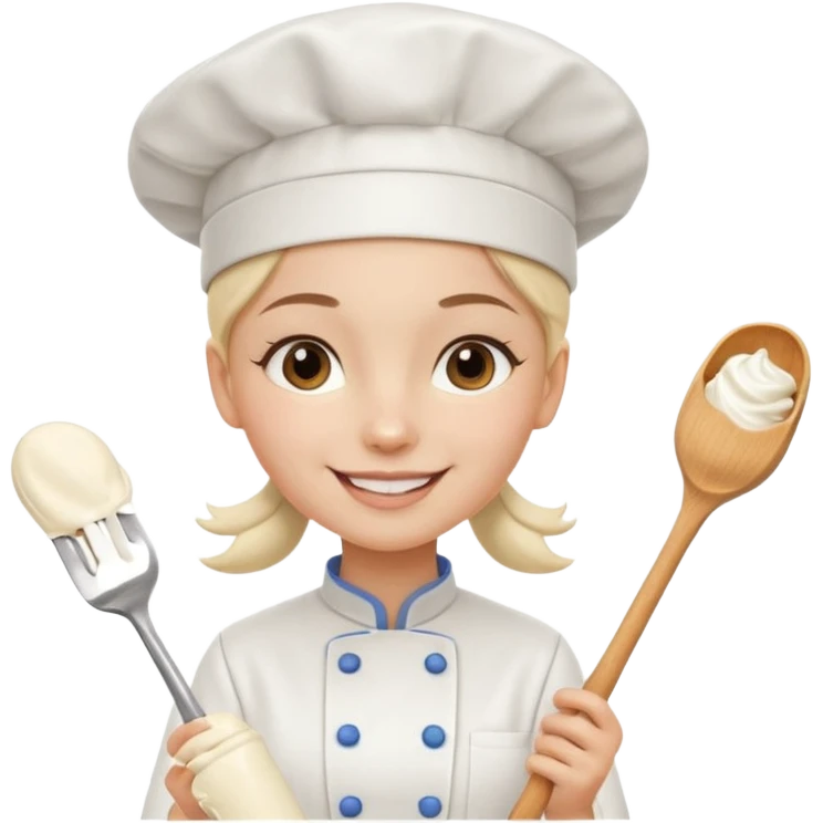 Young female baker - wearing a white chef's hat and holding a cream piping bag emoji