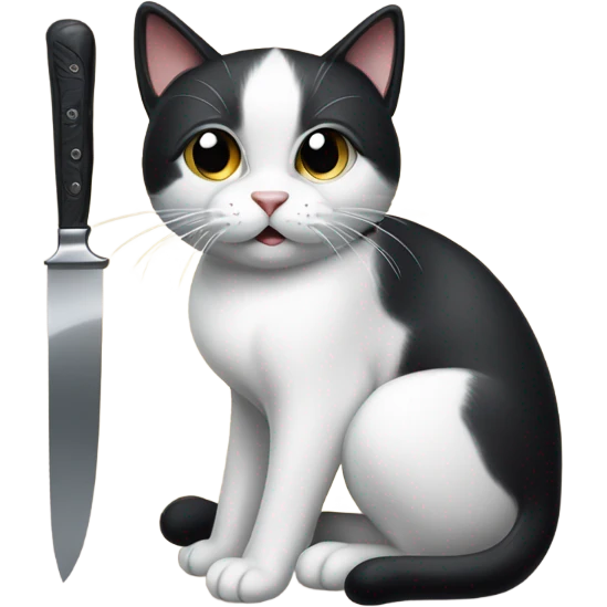black and white cat with knife emoji
