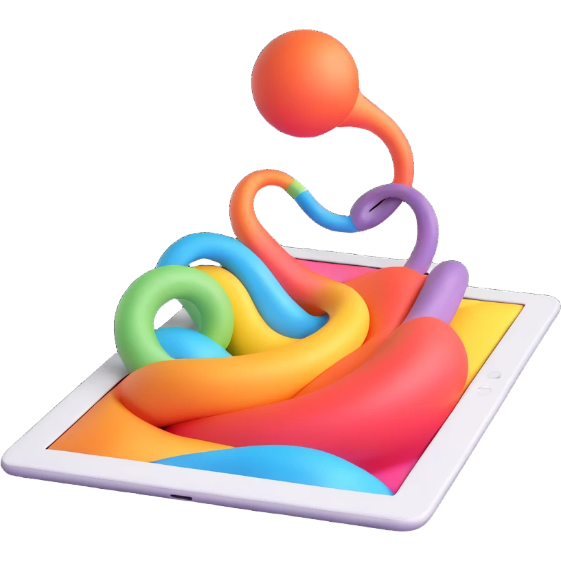 3D surreal iPad, ultra-minimal, only the device, no branding, dreamlike surreal twist emoji