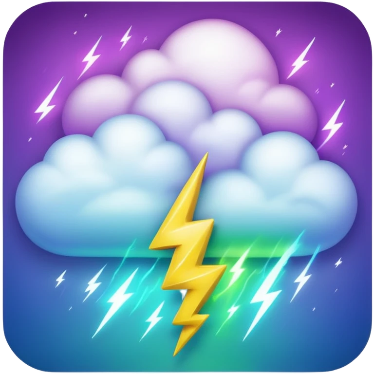 purple and green and blue gradient fluffy cloud with yellow  lightning emoji