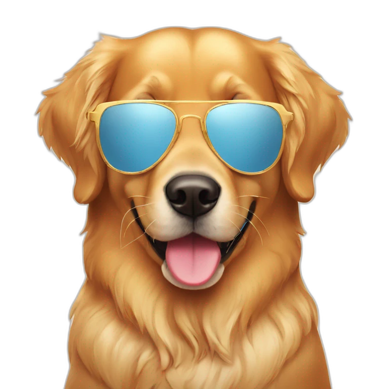 A golden retriever with sunglasses and an ice cream emoji