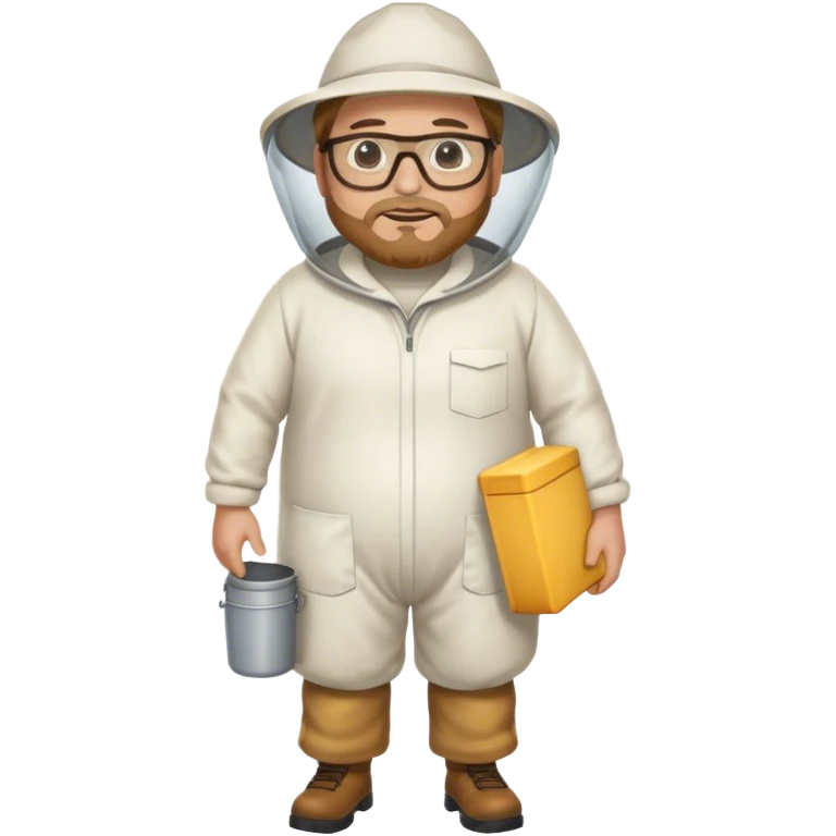 full body plus size bee keeper with light brown hair a goatee wearing glasses  emoji