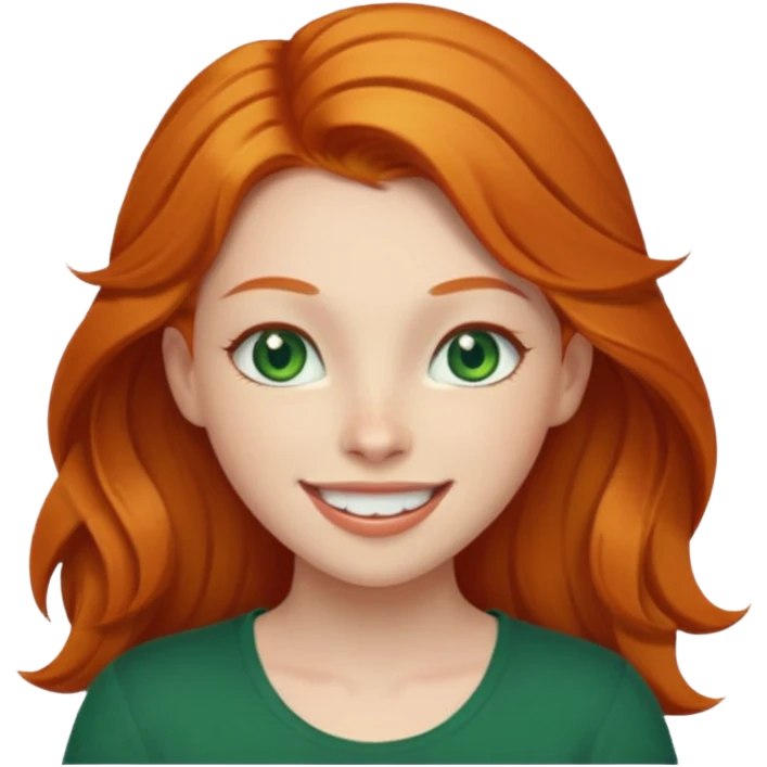 Gorgeous Ginger girl with green eyes head thrown back joyous smile emoji
