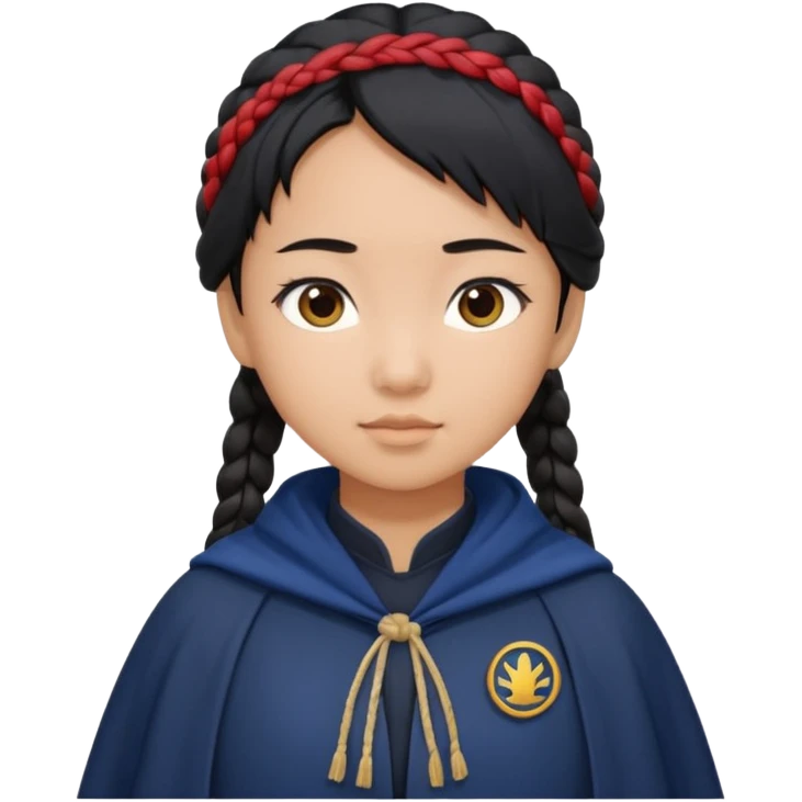 braid black hair, asian girl, navy cloak emoji