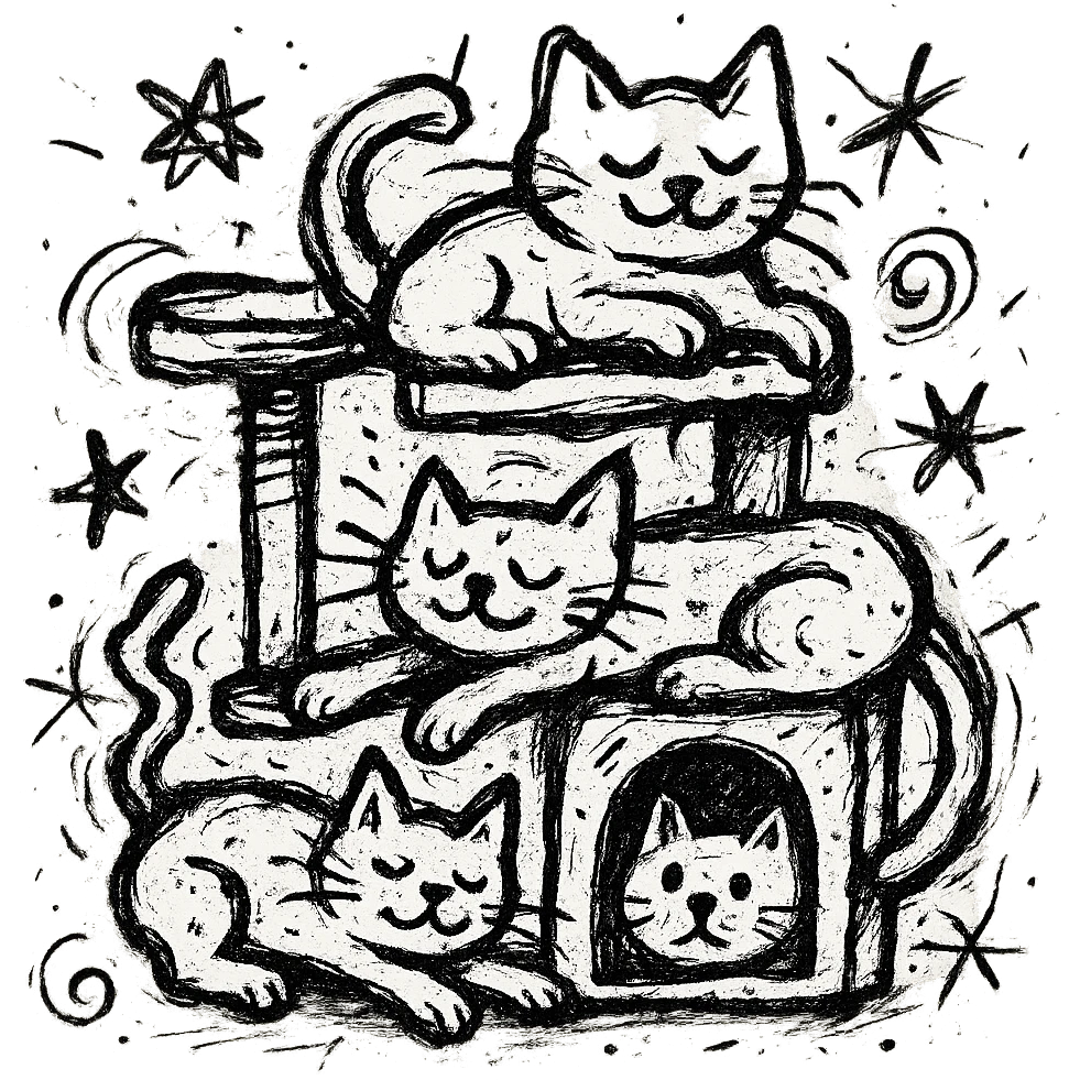 cats relaxing in a vertical playhouse emoji