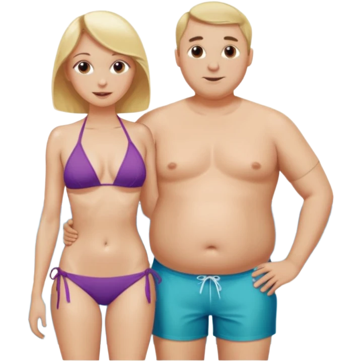 Emoji, 2 alte personen an der poolbar: 1x Frau sehr schlank mit mittellangem, blondem Haar, Bikini/ 1xMann: dicker Bauch, Halbglatze, Badeshorts.  emoji