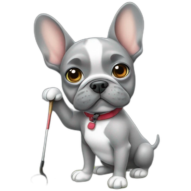 grey frenchie playing golf emoji
