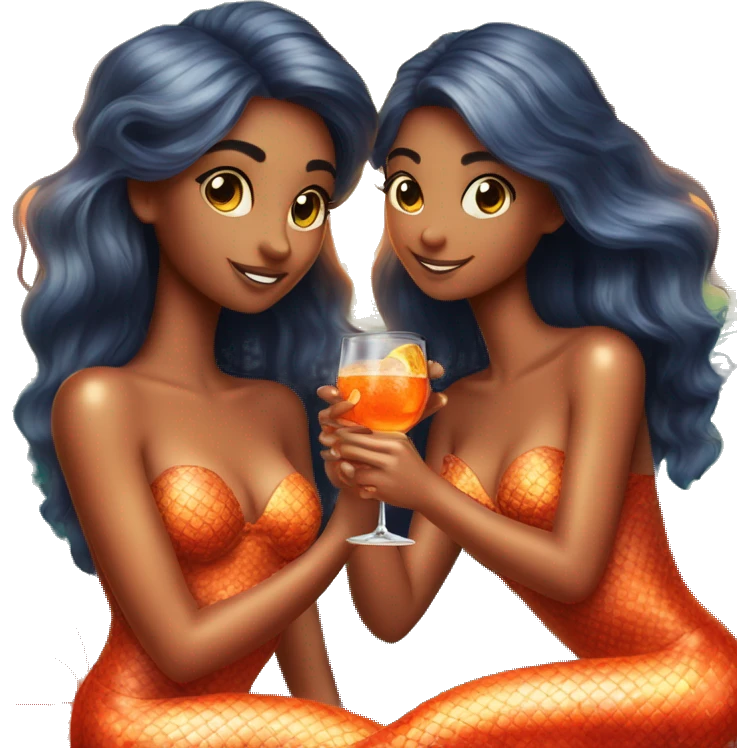 Three beautiful mermaids bright drinking aperol emoji