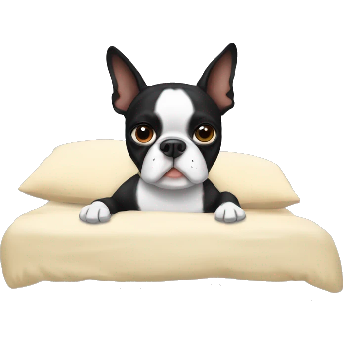 boston terrier laying in bed  emoji