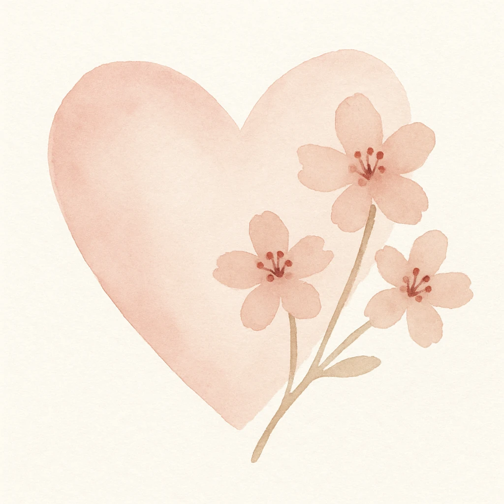 pink heart with sakura flowers, watercolor style, delicate and flowing emoji