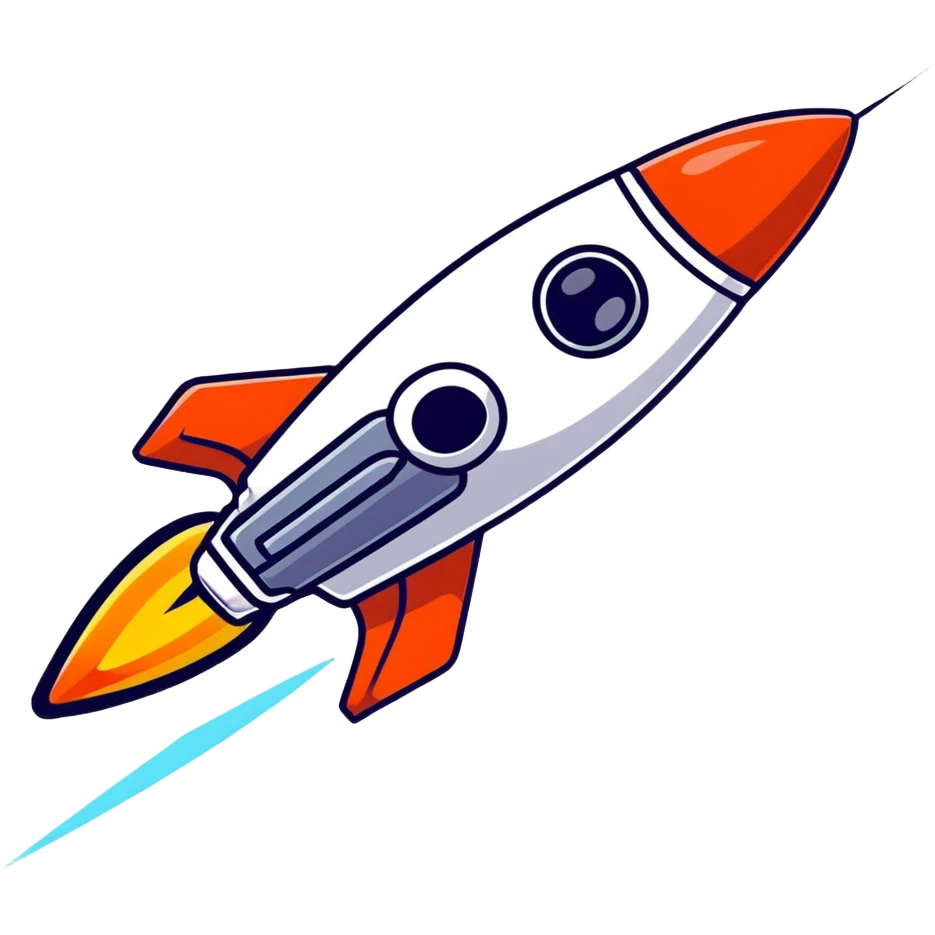 Space rocket, three-dimensional, in a cartoon style, on a white background, bright colors, with a perspective composition, high saturation, prominent details, floating effect, lively atmosphere emoji