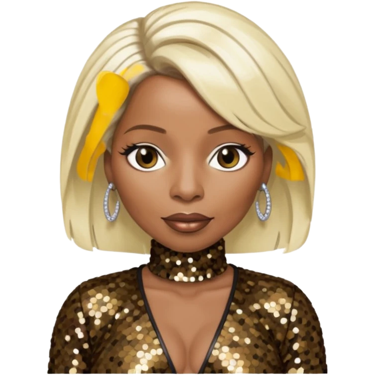 Mary J Blige with platinum blonde hair, dark brown sequin outfit emoji