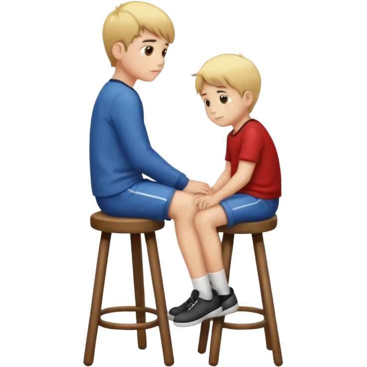 a boy is sitting on a stool seeing whole body on left side emoji