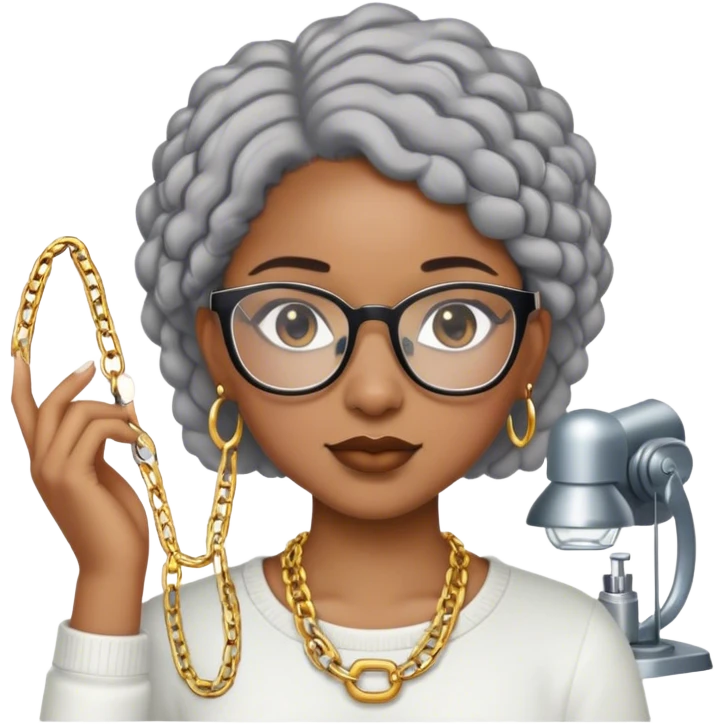 Light skinned Black girl with glasses short natural gray haircut making jewelry  emoji