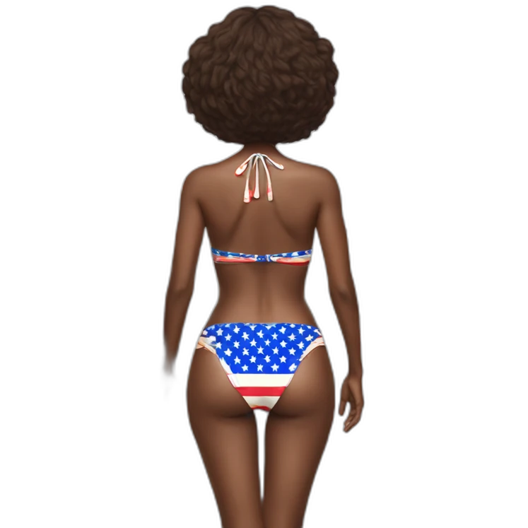 Sexy pose - soft woman wearing only an American flag bikini behind view emoji