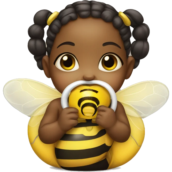 baby girl with pacifier dressed as a bee emoji