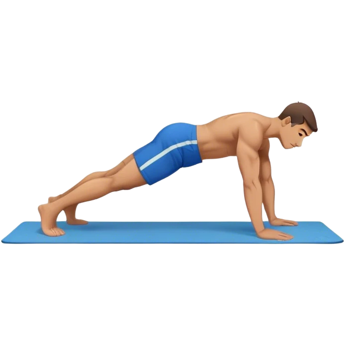 buff man blue shorts doing plank exercise on yoga mat emoji
