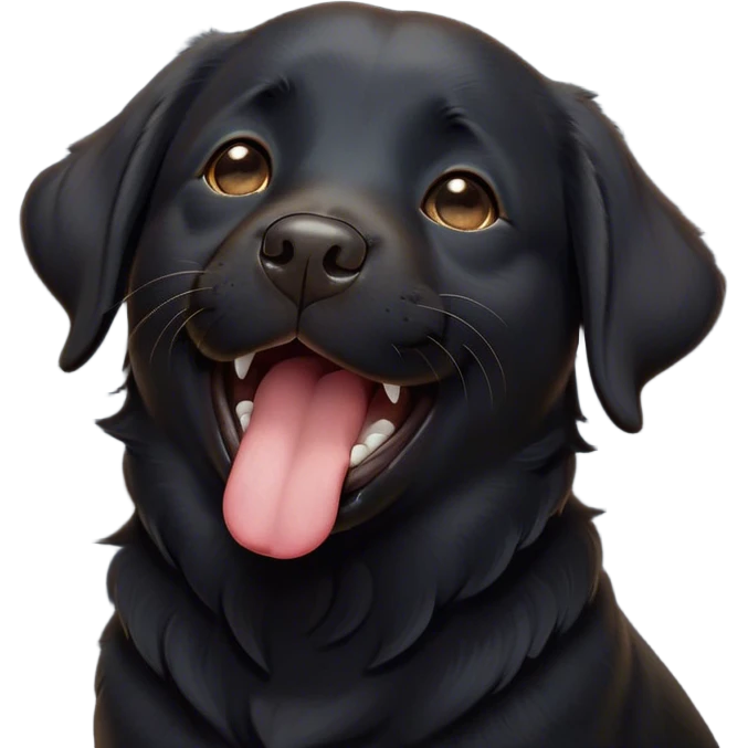 Cinematic Cute Yawning Black Labrador Portrait Emoji, Head tilted slightly with a dramatic, wide-open yawn, showcasing a smooth black Fur with a velvety texture, floppy ears slightly drooping, round brown eyes barely open in drowsy contentment, Simplified yet irresistibly adorable features, highly detailed, glowing with a soft, cozy glow, high shine, relaxed yet expressive, stylized with a touch of whimsy, bright and endearing, soft glowing outline, capturing the essence of a sleepy yet affectionate companion, so drowsy it feels like it could stretch out of the screen and curl up for a nap! emoji