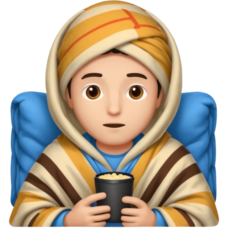 a guy wearing blanket on his head to watch a movie late night emoji