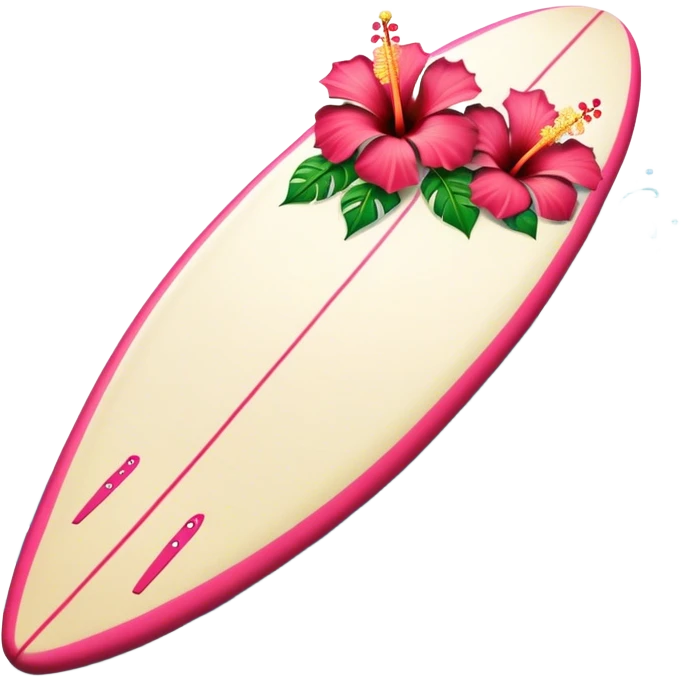 Summer surf board with hibiscus flowers  emoji