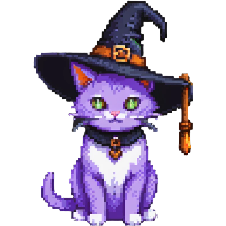 purple witch cat wearing a hat emoji