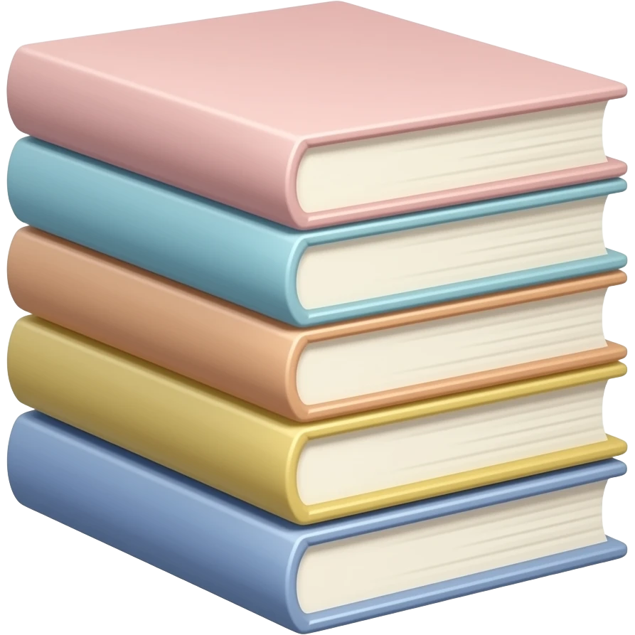 stacked pastel books, with soft shadows, gentle sparkle, clean girl vibes emoji