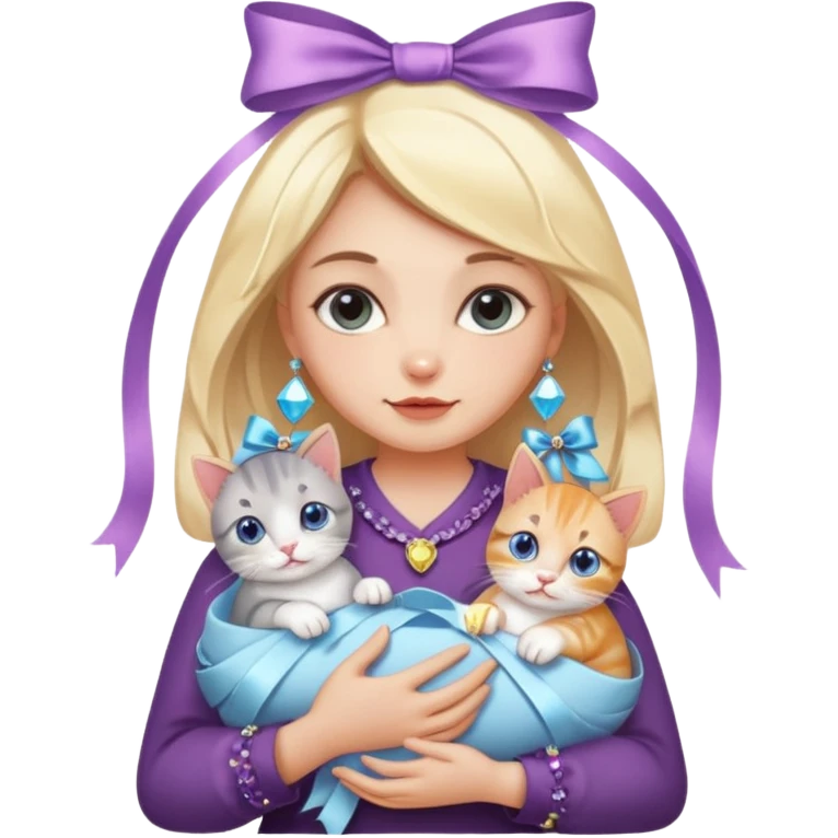 woman holding baby cats with ribbons and crystals emoji