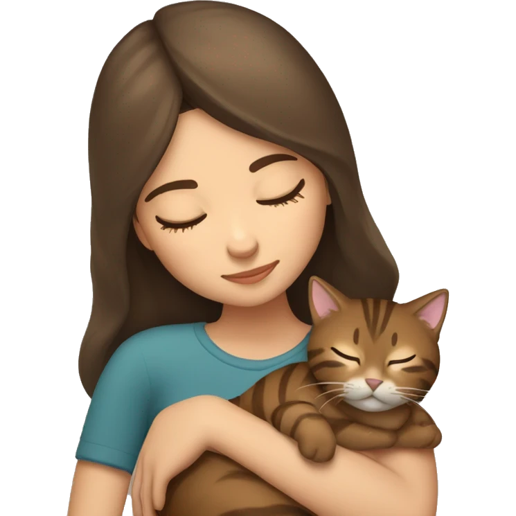 brunette girl sleeping with brown tabby cat  emoji