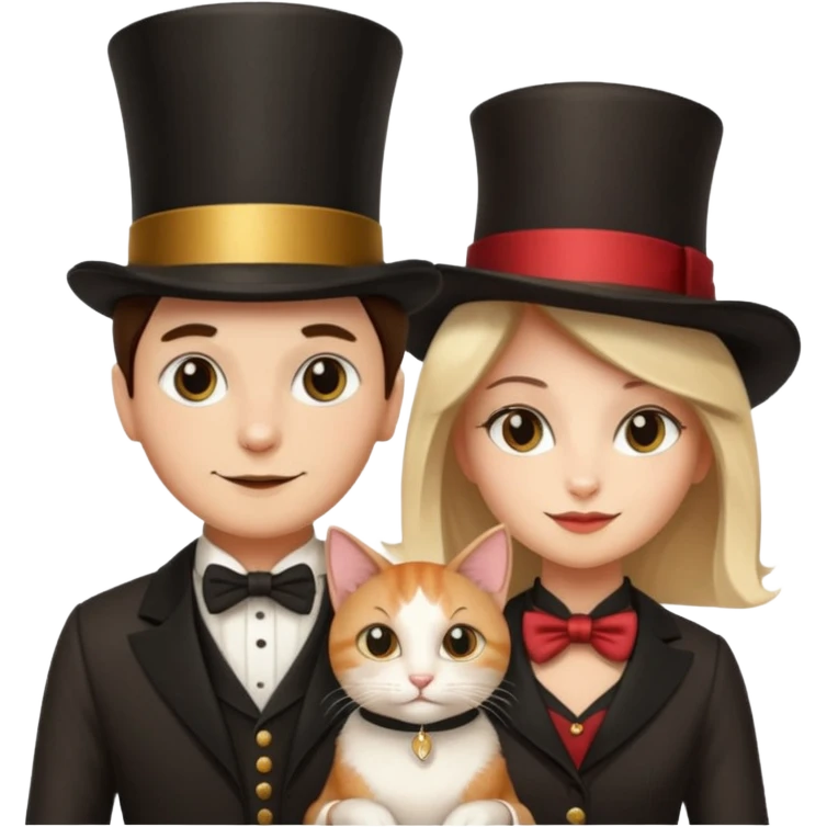 magician couple and their pet cat emoji