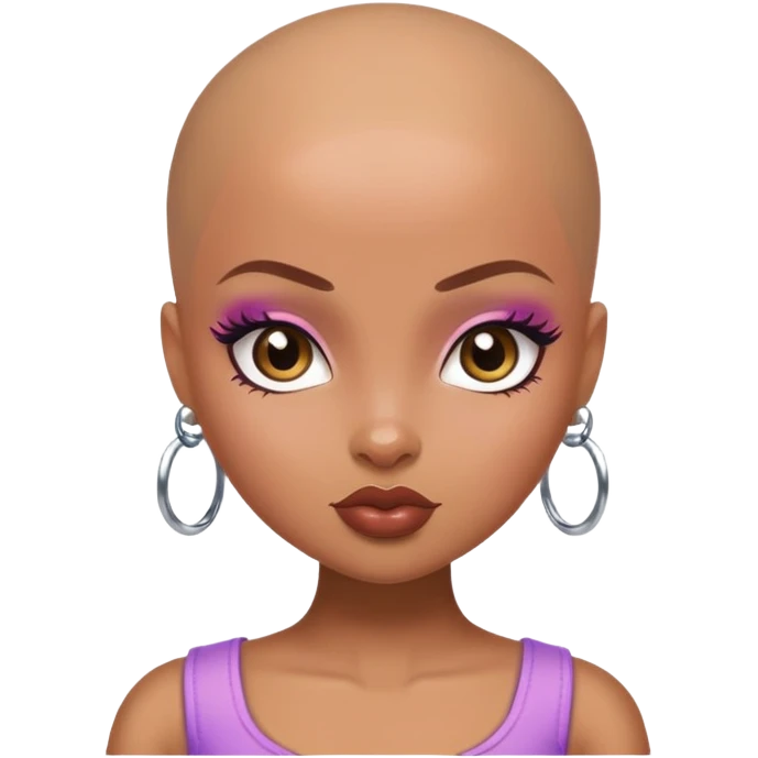 pretty bratz baddie, bald, brown skin emoji