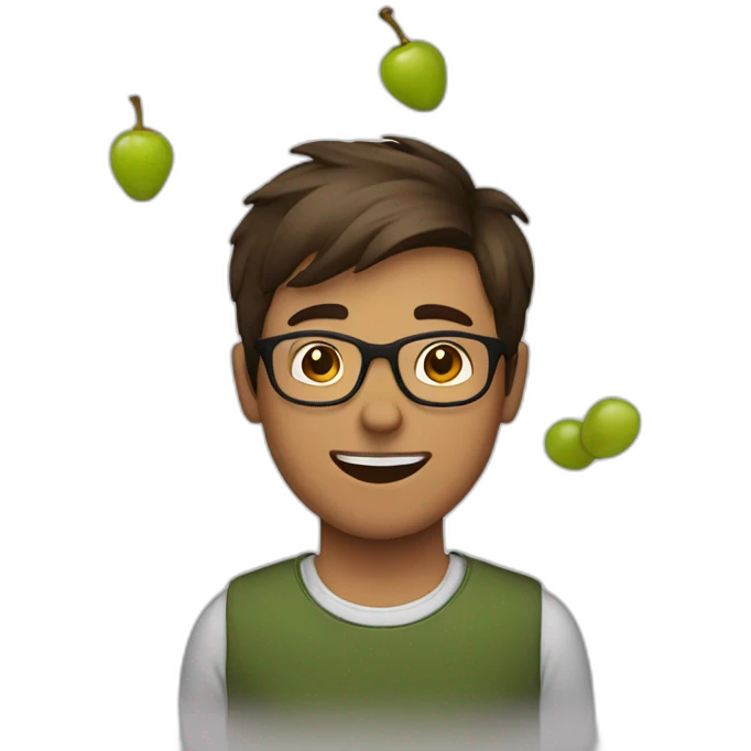 Young brown short haired men with glasses throwing grape emoji
