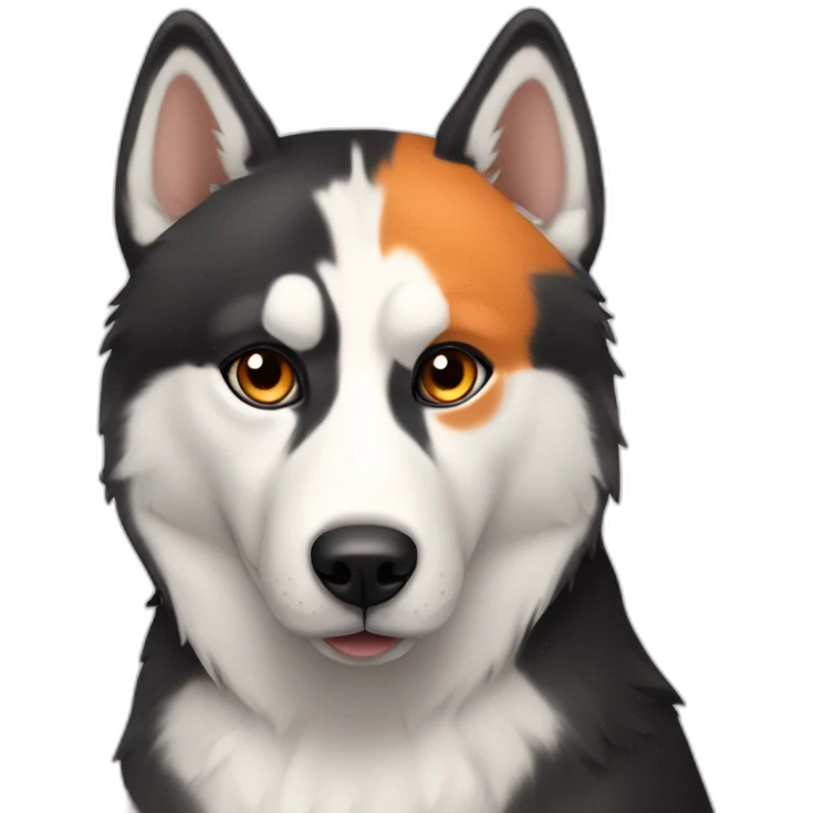husky brown with a cat with 3 dot orange black and white emoji