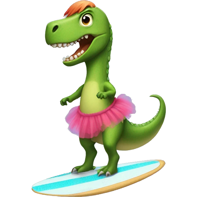 Make a dinosaur on a surf board with a tutu  emoji