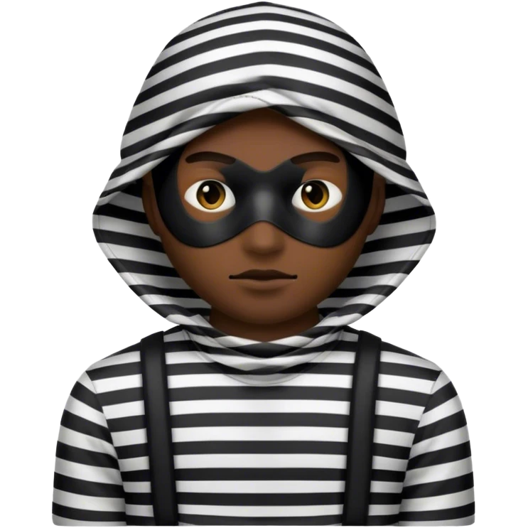 A robber emoji with a striped shirt and a mask that reveals only his eyes emoji