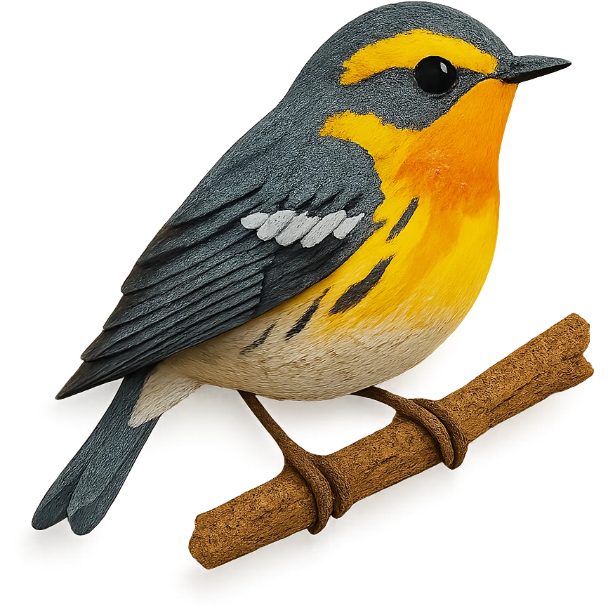 close-up of a New World warbler perched on a tree branch, fine paper edges, vivid feather patterns, subtle color transitions emoji