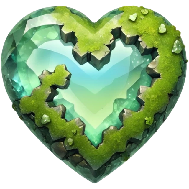 mossy heart shaped natural opalescent crystal rock emoji