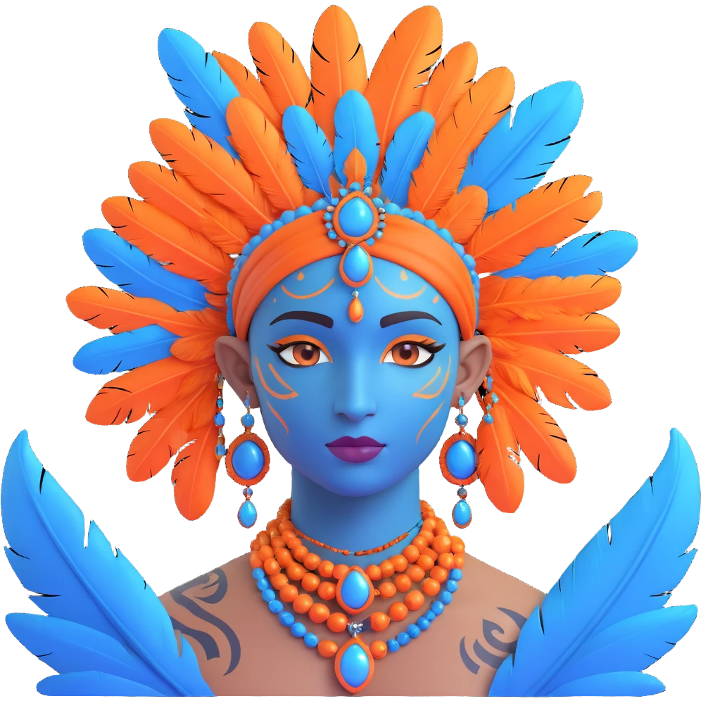 blue avatar emoji, detailed blue skin, facial tattoos, feathers, and jewelry, matching the reference style emoji
