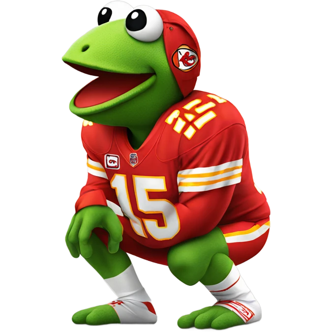 A Kermit frog in a chiefs jersey with number 15 emoji