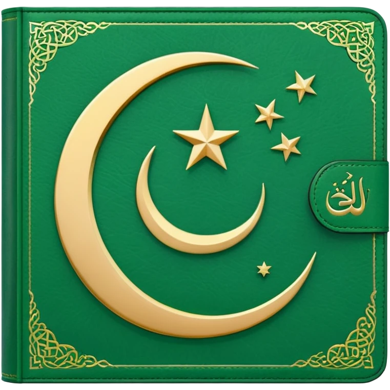 Closed Quran with the Islamic Symbol on it (moon and star) green emoji