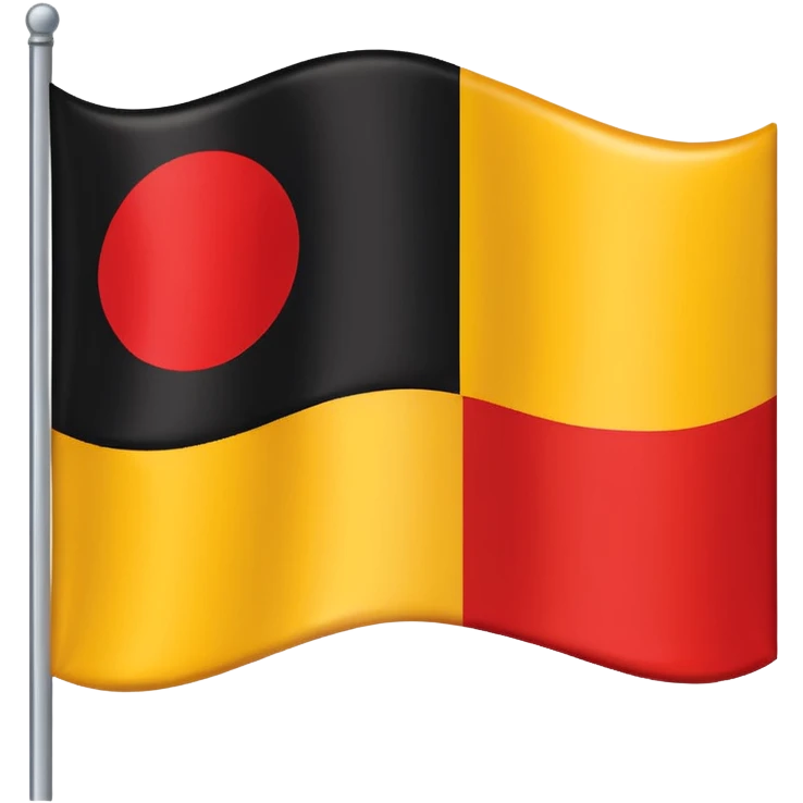 a rectangular flag with the top half solid black and the bottom half solid red with a medium-sized yellow circle in the middle overlapping both colours emoji
