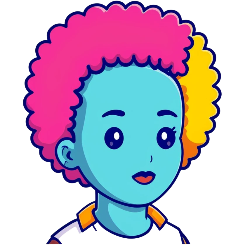 Funky character with colorful afro hairstyle, disco style emoji