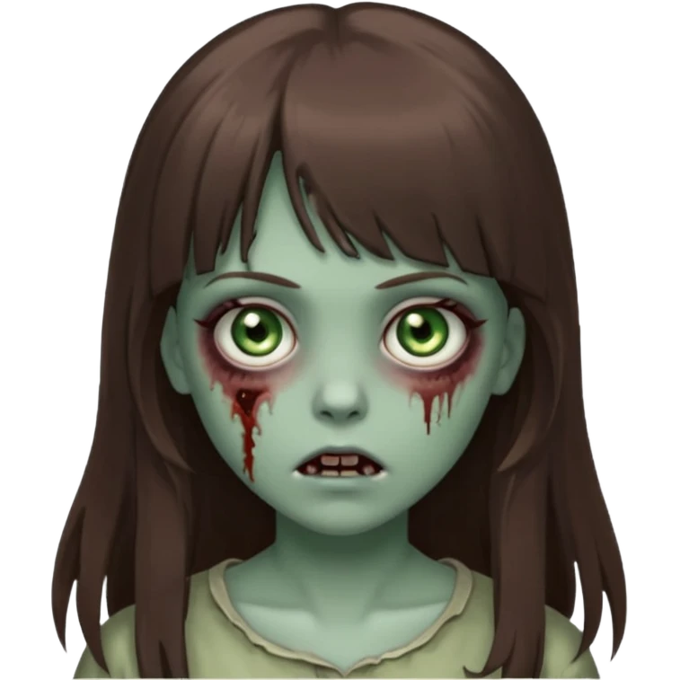 zombie girl with gray-green eyes and long brown hair with bangs emoji