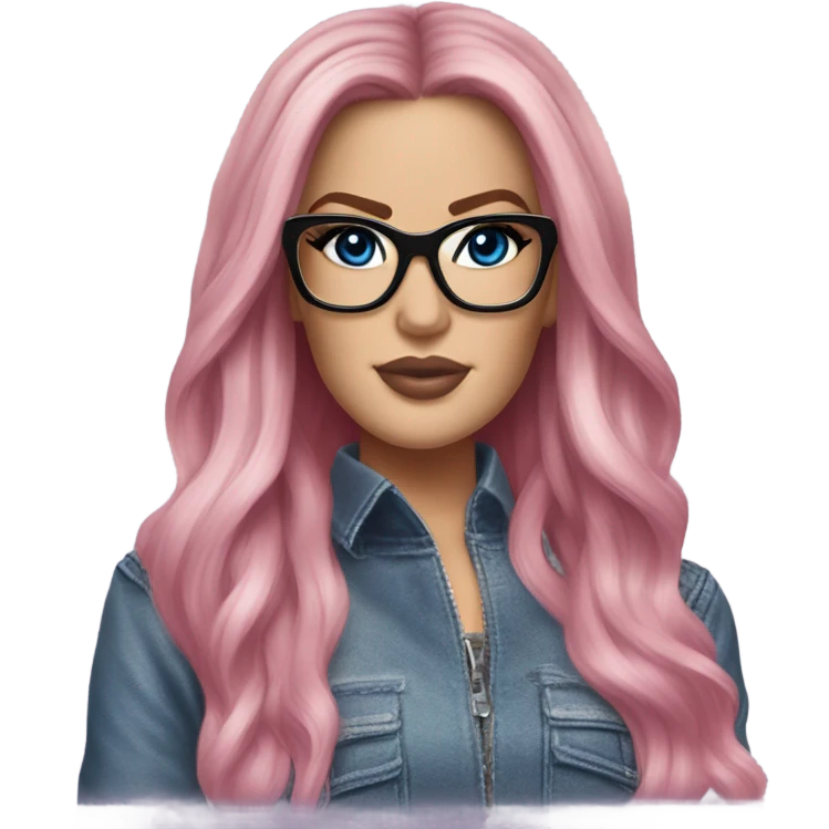 Photo Realistic khloe kardashian stylish pink hair BLUE eyes and glasses elegant  emoji